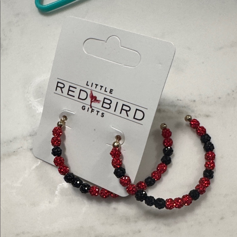 Red and Black Kids Beaded Hoop Earrings